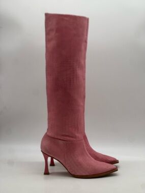 Free People x Vicenza Friday Fever Pink Croc-Embossed  Boots. Size 9